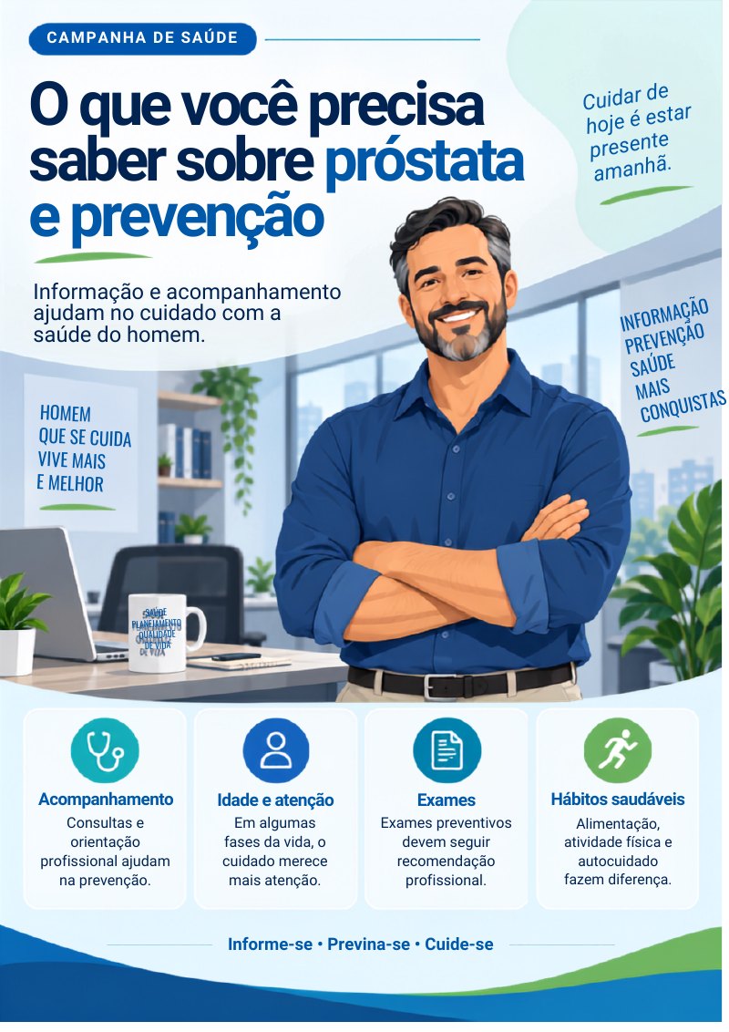 Cartaz informativo sobre próstata e prevenção