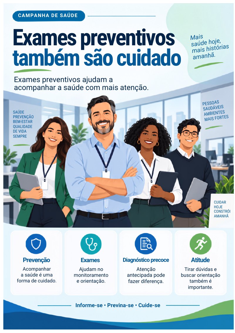 Cartaz sobre exames preventivos e cuidado