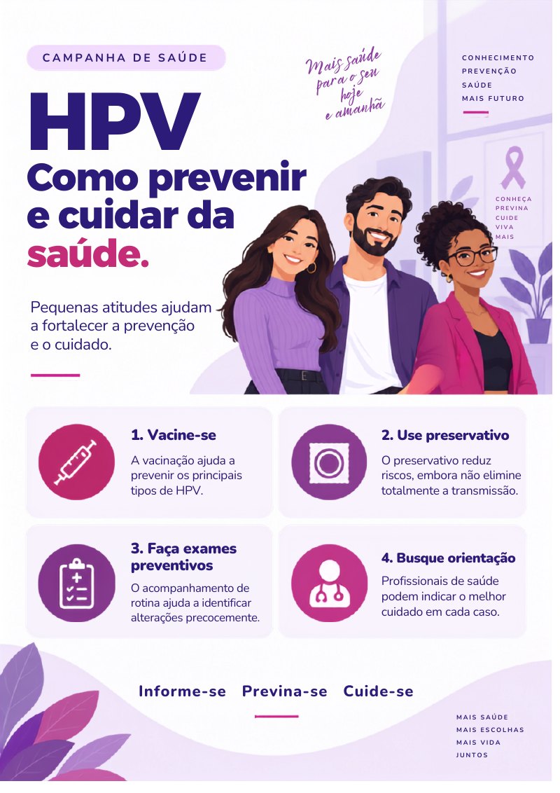 Cartaz sobre prevenção e cuidados relacionados ao HPV